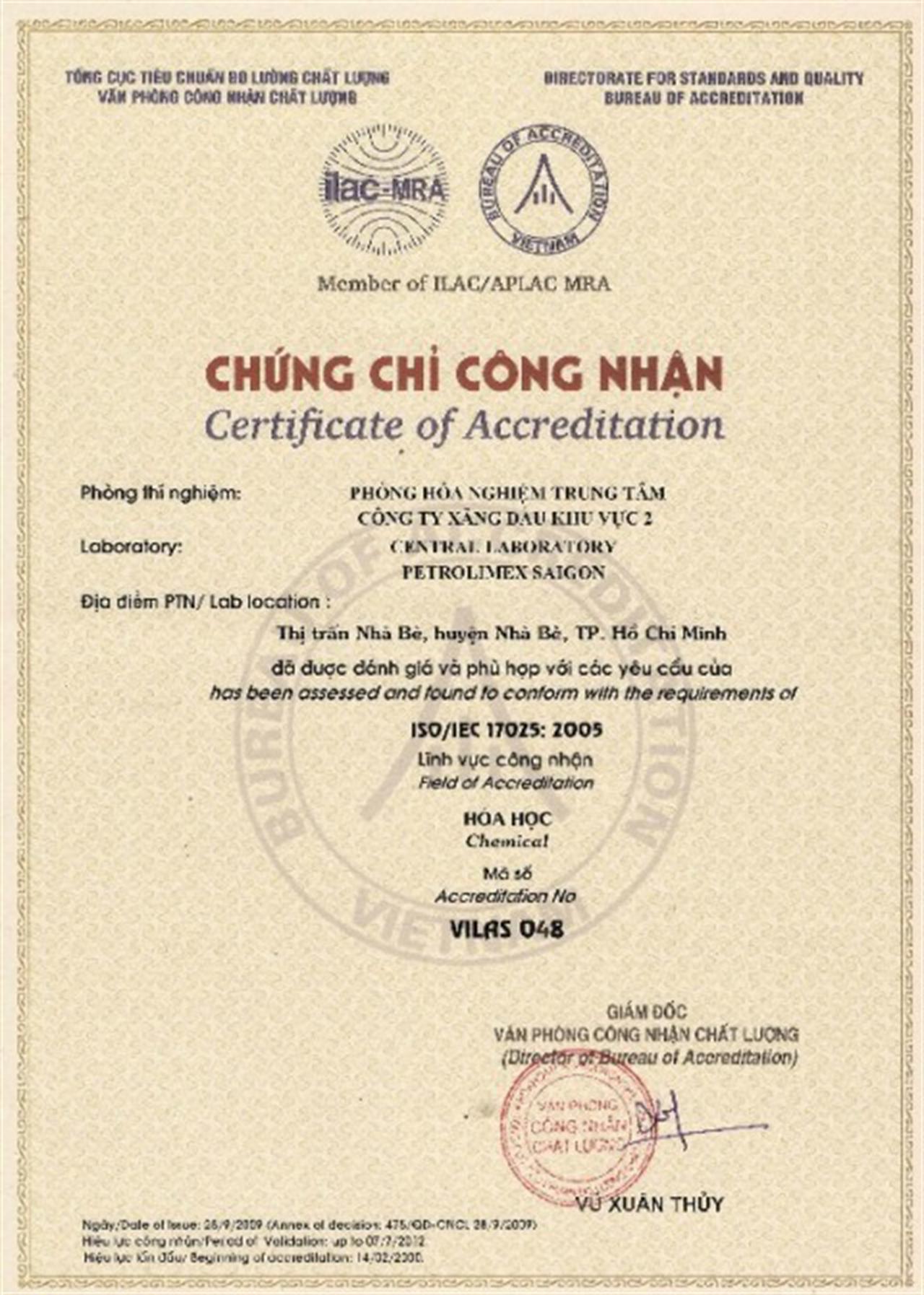 Được Tổ chức VILAS công nhận mở rộng phạm vi thử cho phòng thí nghiệm