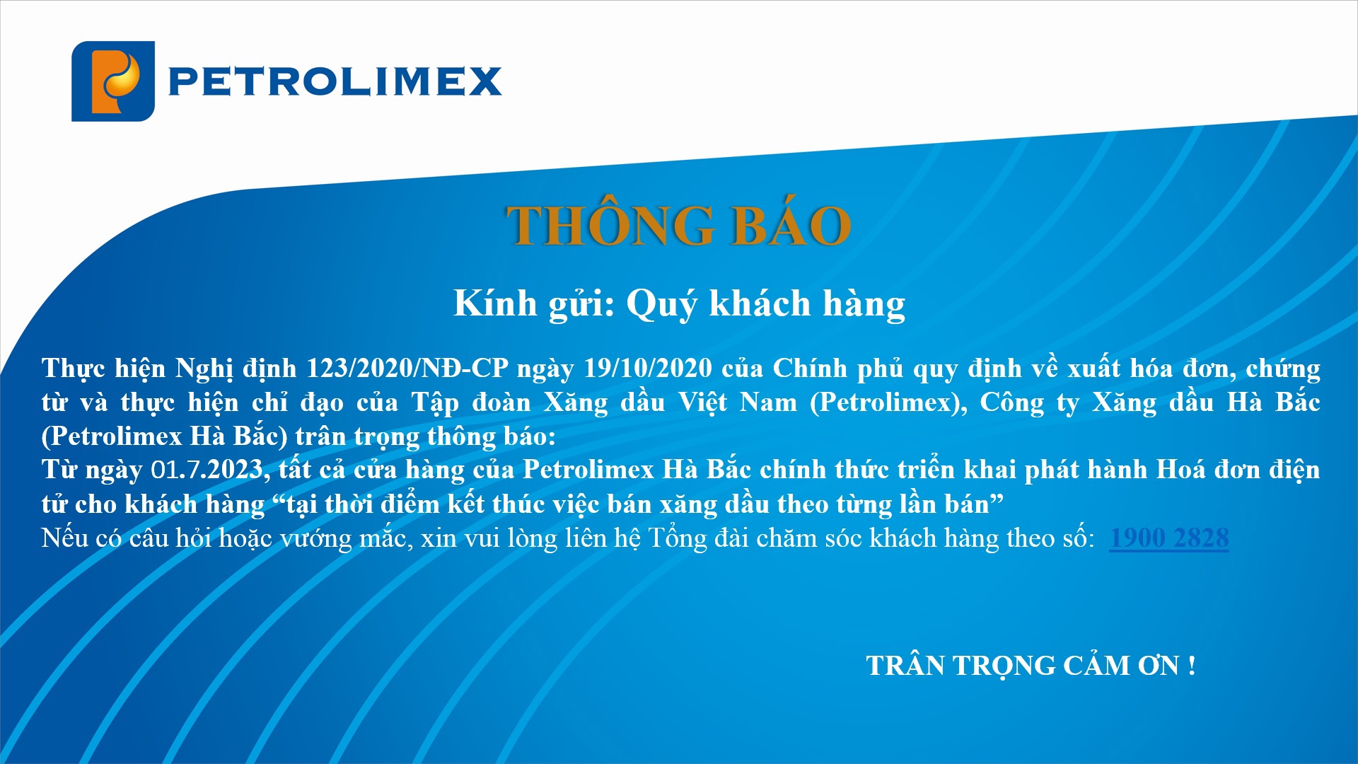 Petrolimex Hà Bắc chính thức phát hành hóa đơn điện tử ngay sau từng lần bán hàng từ ngày 01/7/2023