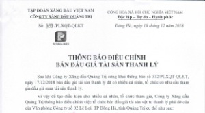 Thông báo điều chỉnh bán đấu giá tài sản thanh lý
