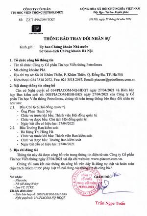 Thông báo thay đổi nhân sự
