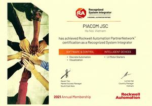 PIACOM là đối tác duy nhất tại Việt Nam 12 năm liên tiếp được Rockwell Automation trao chứng chỉ RcSI