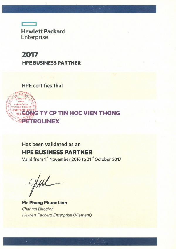 Chứng nhận Đối tác Kinh doanh của hãng HP