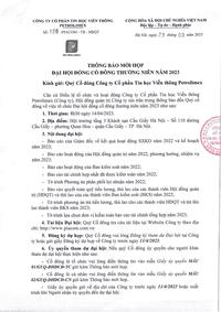Thông báo mời họp Đại hội đồng cổ đông thường niên năm 2023