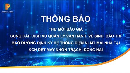 Thư mời Báo giá " Cung cấp Dịch vụ Quản lý vận hành, vệ sinh, Bảo trì bảo dưỡng định kỳ hệ thống Điện NLMT mái nhà"