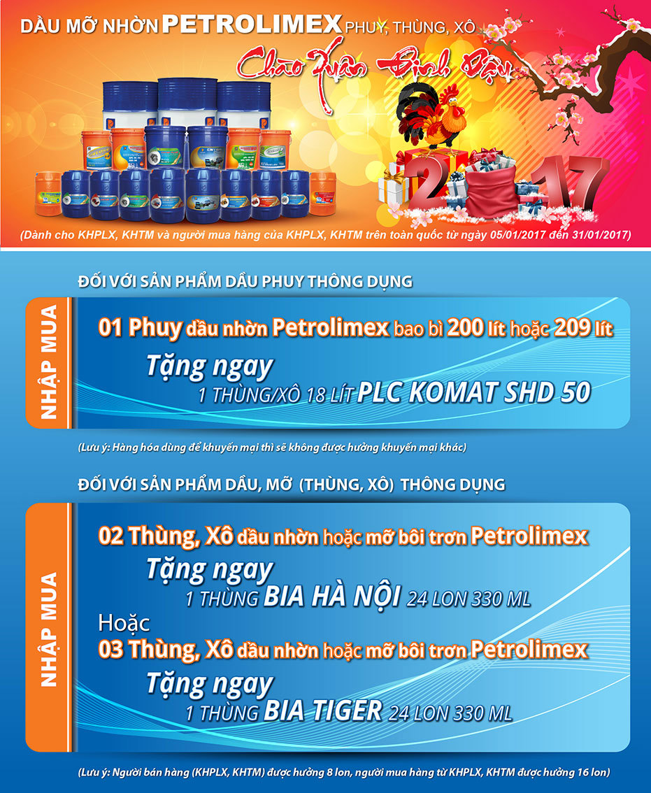 Dầu nhờn Petrolimex phuy, thùng, xô chào Xuân Đinh Dậu