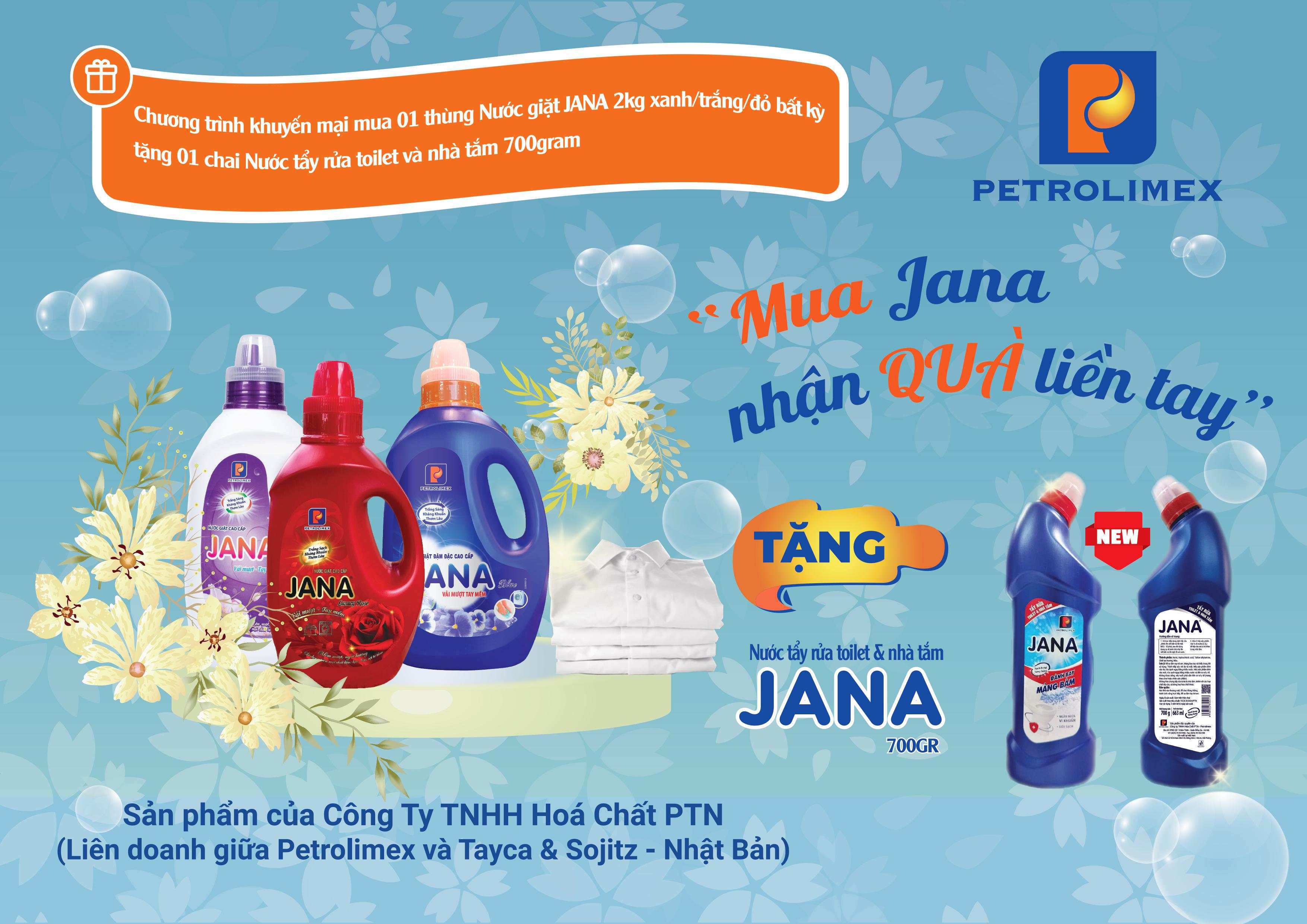 TẶNG NƯỚC TẨY RỬA TOILET VÀ NHÀ TẮM JANA (700GRAM)  KHI MUA NƯỚC GIẶT JANA