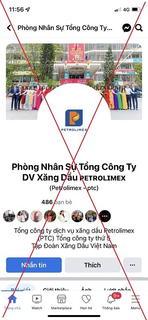 Thông báo page giả mạo Tổng Công ty Dịch vụ Xăng dầu Petrolimex