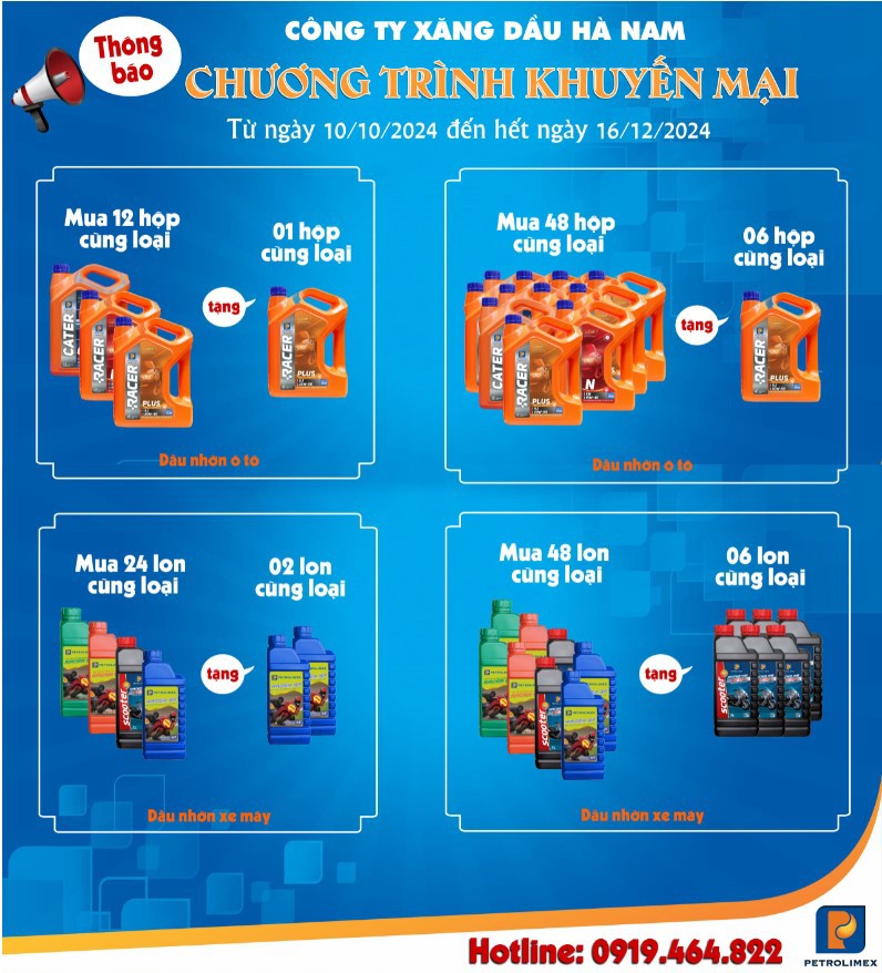 Chương trình khuyến mãi dầu nhờn Petrolimex lon hộp quý 4/2024