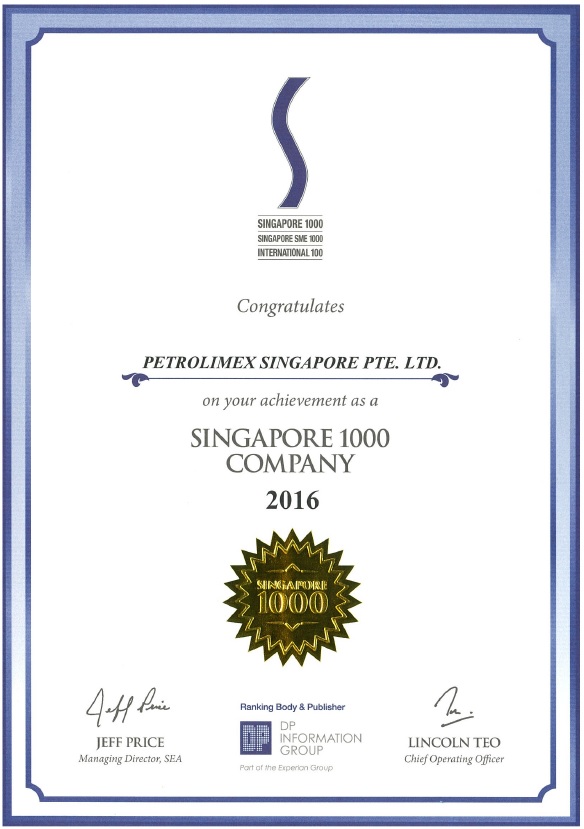 Petrolimex Singapore 3 năm liên tiếp lọt vào Top 1000 doanh nghiệp Singapore