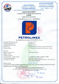 Certificate of registration of trademark in Cambodia No 36596