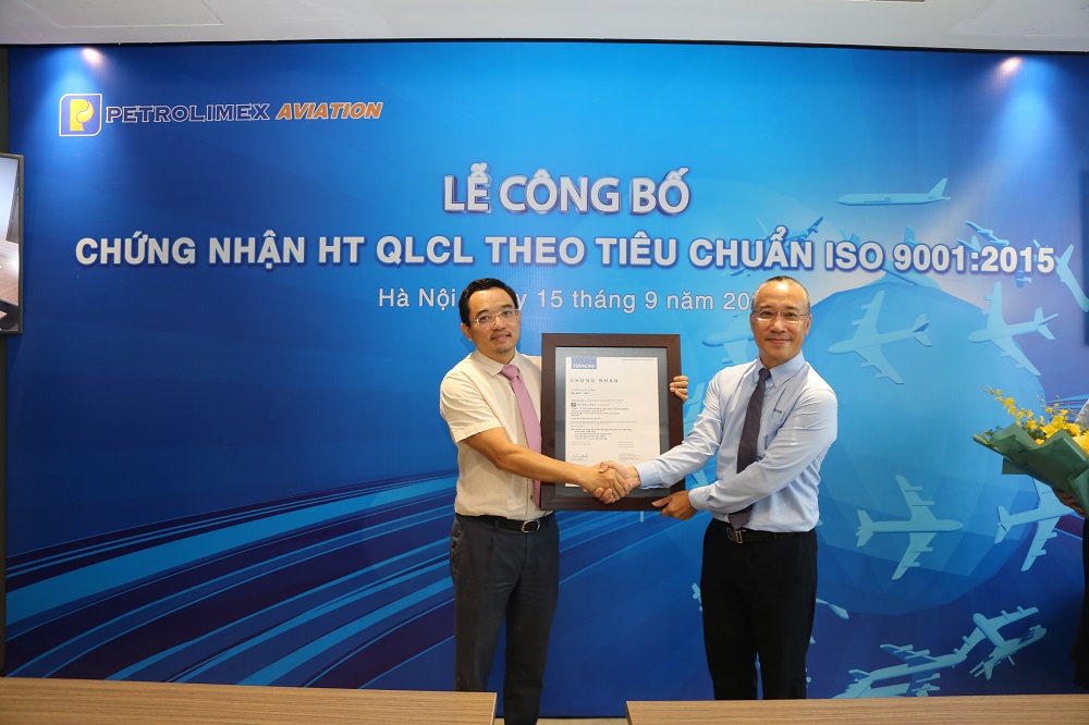 TUV chứng nhận Petrolimex Aviation đạt tiêu chuẩn quản lý chất lượng ISO 9001:2015