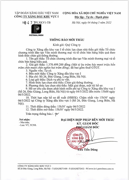 Thông báo mời thầu