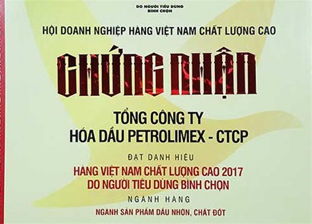 Dầu nhờn Petrolimex - "Hàng Việt Nam chất lượng cao" do Người tiêu dùng bình chọn