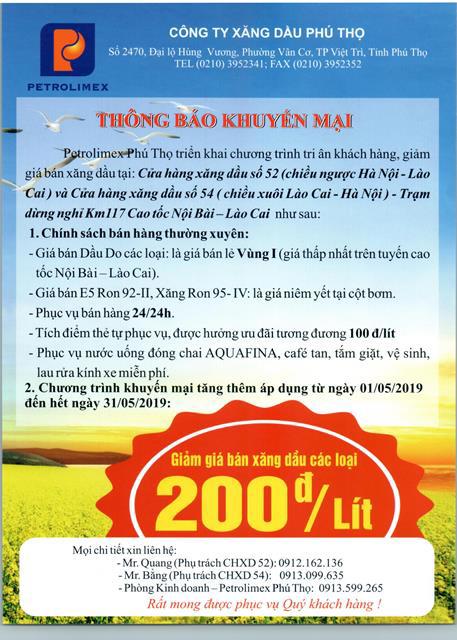 Chương trình khuyến mại giảm giá bán xăng dầu các loại 200 Đ/lít