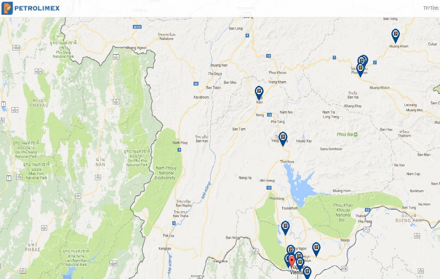 Laos-based Petrolimex stations available on Google map on Aug.19