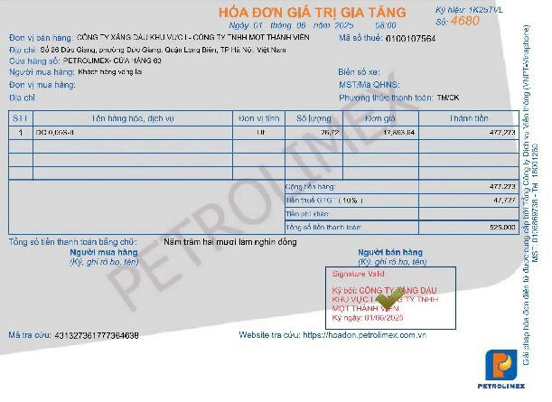 Petrolimex Bà Rịa - Vũng Tàu thông báo triển khai hóa đơn điện tử tự động theo nghị định 70/2025/NĐ-CP.