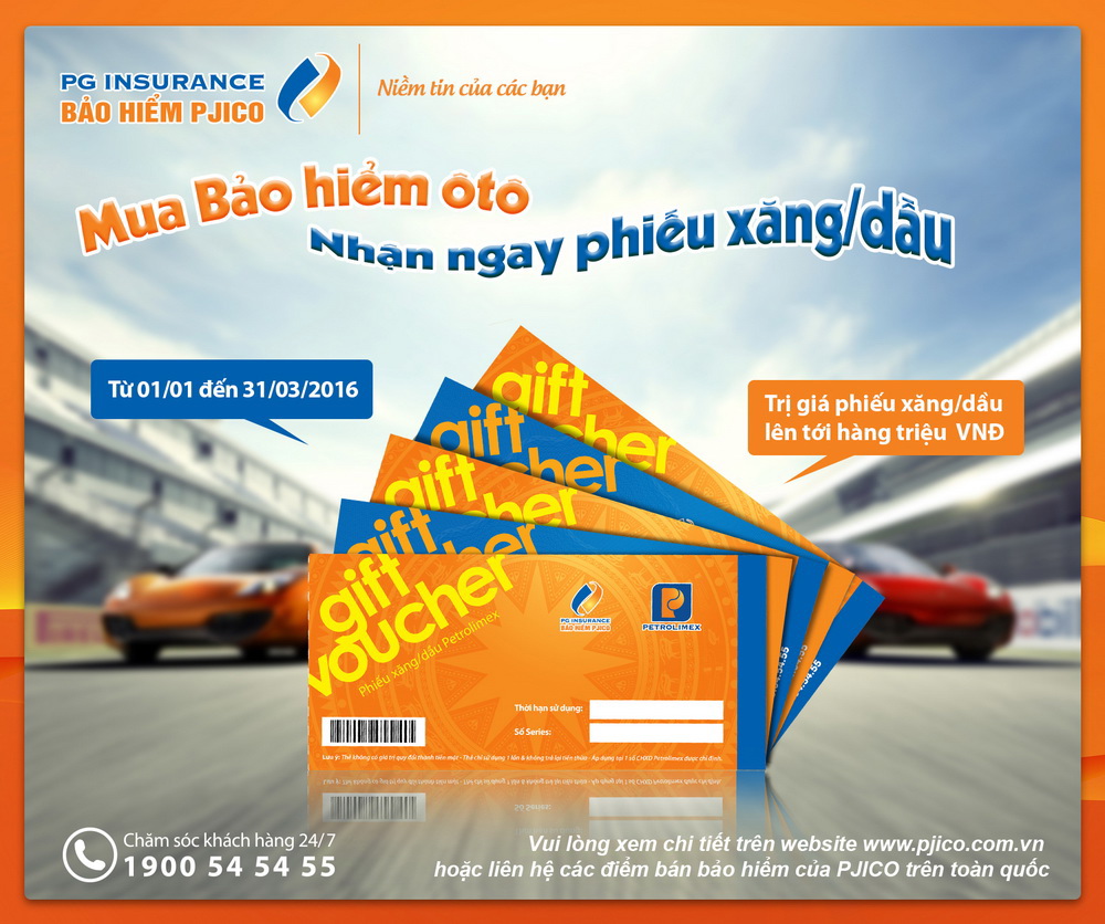 Pjico tặng phiếu xăng dầu khi mua bảo hiểm ô tô