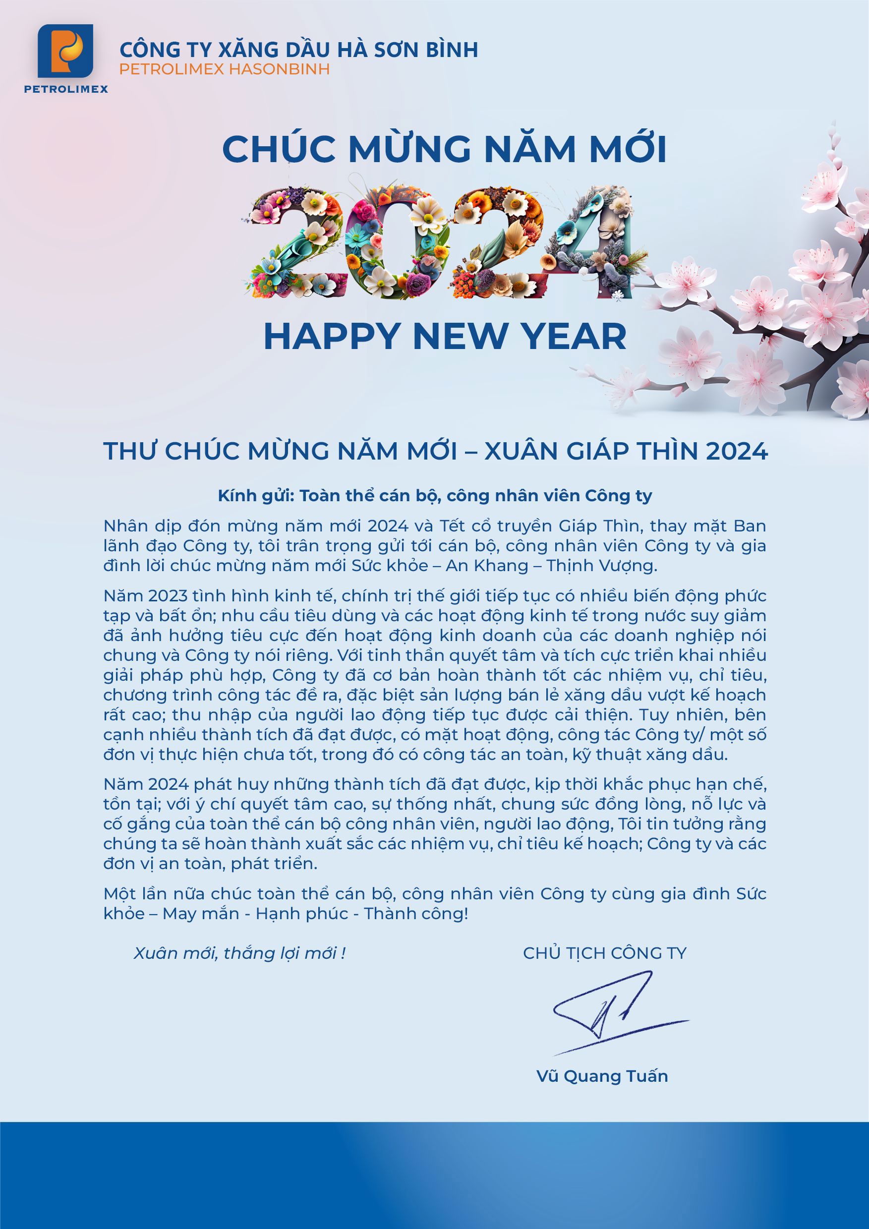 Thư Chúc mừng năm mới - Xuân Giáp Thìn 2024