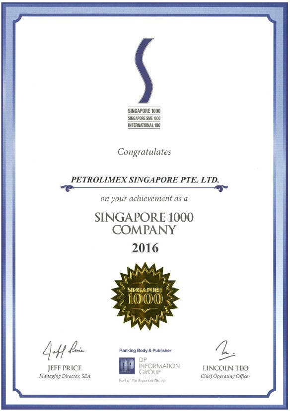 Petrolimex Singapore 3 năm liên tiếp lọt vào Top 1000 doanh nghiệp Singapore